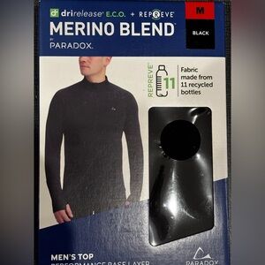 Paradox Men’s 1/4 Zip Merino Blend Performance Base Layer Top Black, Medium